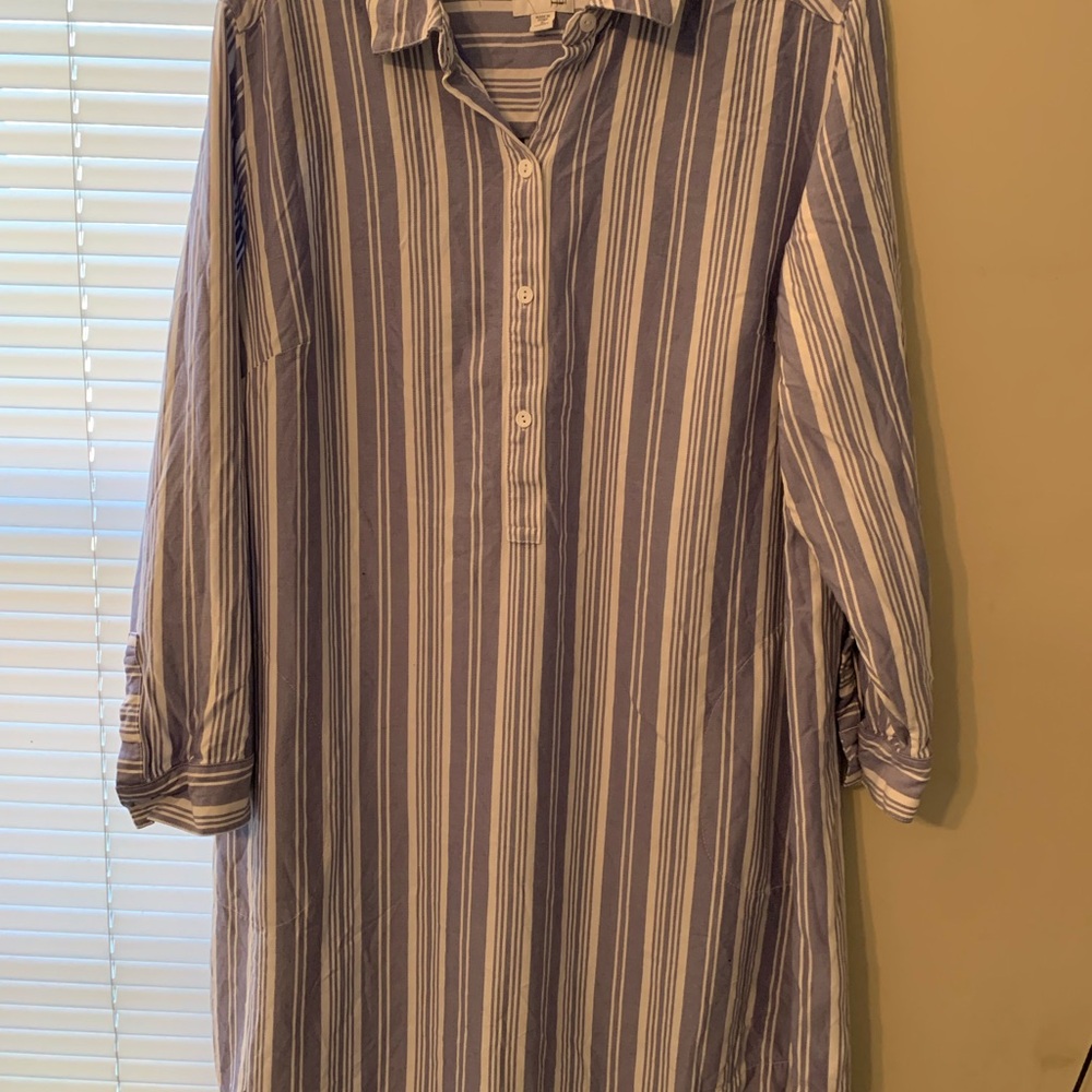 J. Jill Blue and White Striped Long Sleeve Dress